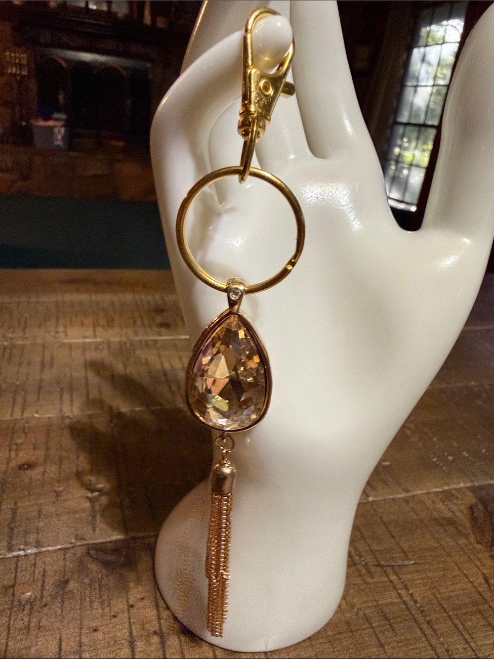 Gold Teardrop Crystal Tassel keychain